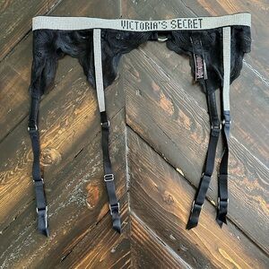 Victoria's Secret Black Lace Garter with Silver Accents